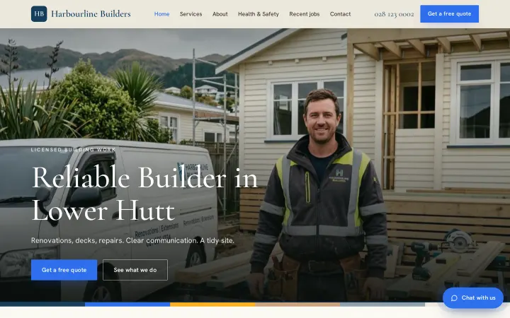 Harbourline Builders demo site on a desktop