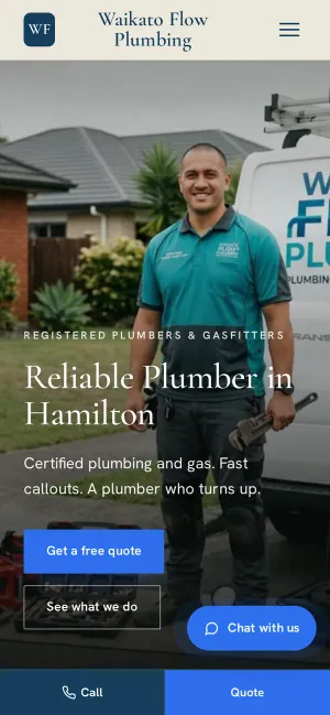 Waikato Flow Plumbing demo site on a phone