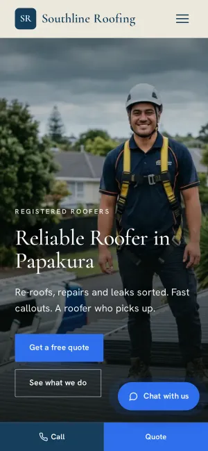 Southline Roofing demo site on a phone